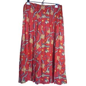 VTG Marisa Christina Classic Nautical Pleated Skirt Red Navy Gold Brocade Size L